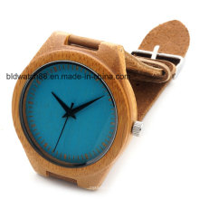 Montre en bois en bambou avec cuir véritable